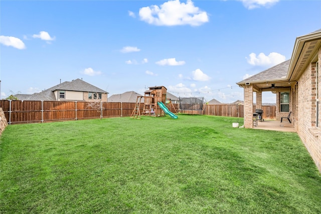 11721 Bull Creek Dr, Northlake, TX 76226 - fenced backyard with a playground and a patio area