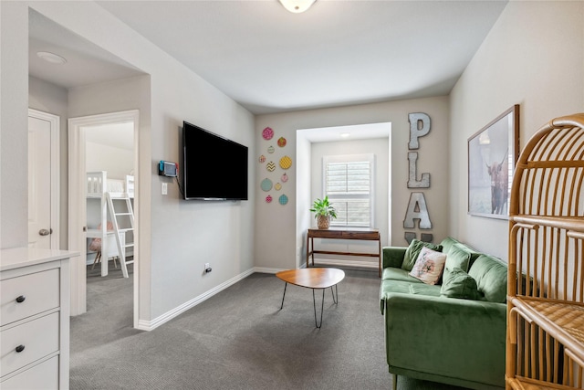 sitting room featuring baseboards and carpet floors