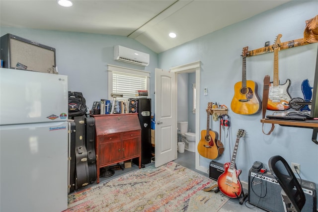 113 S Hill Top Ct, Springtown, TX 76082 - interior space with recessed lighting, concrete floors, vaulted ceiling, and a wall unit AC