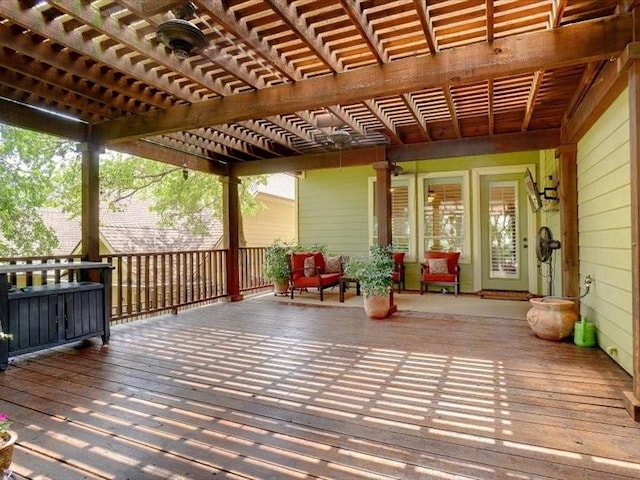 wooden terrace featuring a pergola
