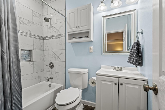 1425 E Cherry, Sherman, TX 75090 - bathroom with baseboards, shower / bath combo with shower curtain, vanity, and toilet