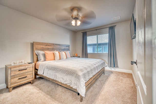 1023 Clydeview Rd, Forney, TX 75126 - bedroom with baseboards, visible vents, light colored carpet, and ceiling fan