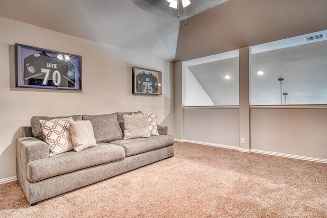 1023 Clydeview Rd, Forney, TX 75126 - living room with visible vents, carpet flooring, baseboards, and a ceiling fan