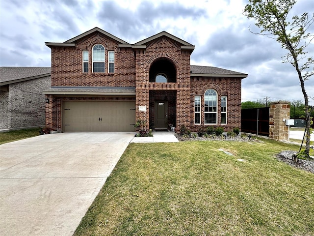7412 Yearwood Dr, Mckinney, TX 75071 - traditional home featuring roof with shingles, driveway, brick siding, an attached garage, and a front yard