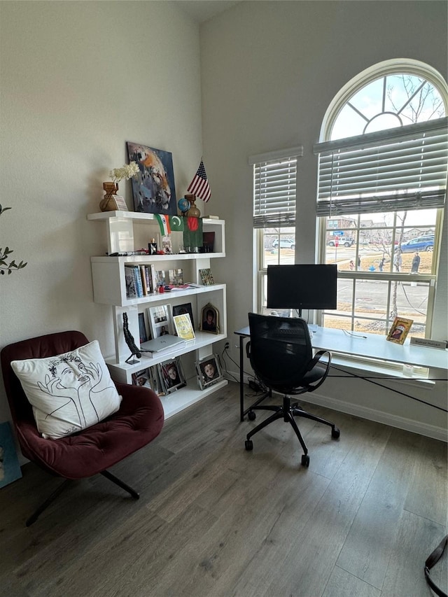 7412 Yearwood Dr, Mckinney, TX 75071 - office area with a towering ceiling and wood finished floors