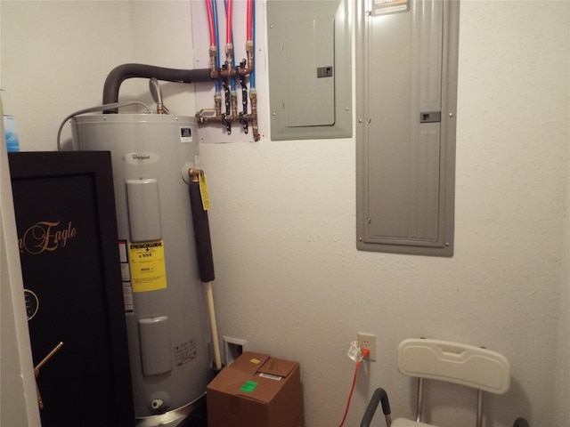 utility room featuring electric panel and electric water heater