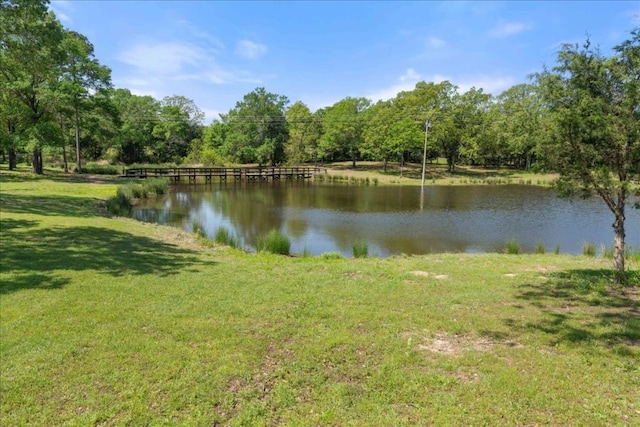 view of water feature with a wooded view