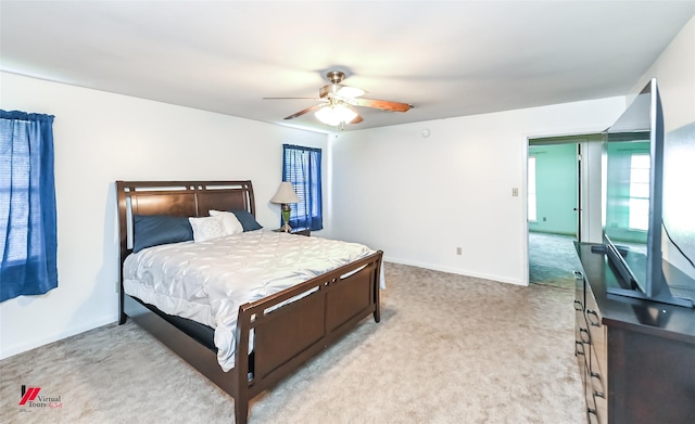 9820 Hillsboro Dr, Shreveport, LA 71118 - bedroom featuring baseboards, ceiling fan, and light carpet