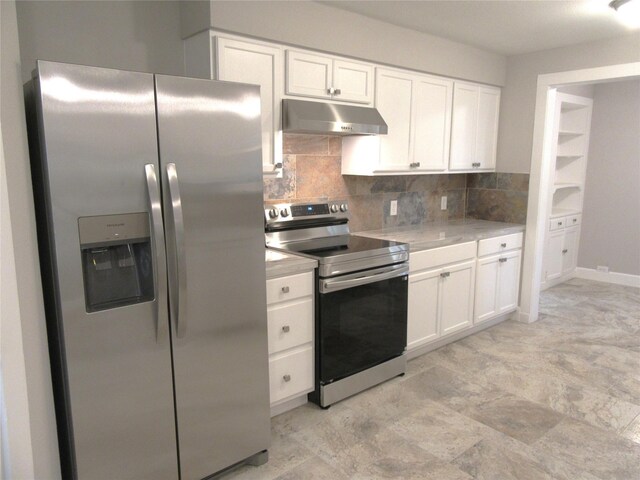 415 Easy St, Marlin, TX 76661 - kitchen with light countertops, under cabinet range hood, decorative backsplash, and stainless steel appliances