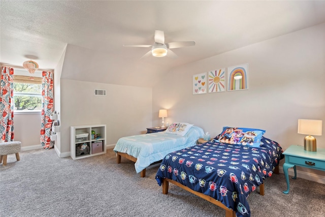 2744 Bay Meadows Ct, Farmers Branch, TX 75234 - bedroom featuring carpet, ceiling fan, baseboards, and vaulted ceiling