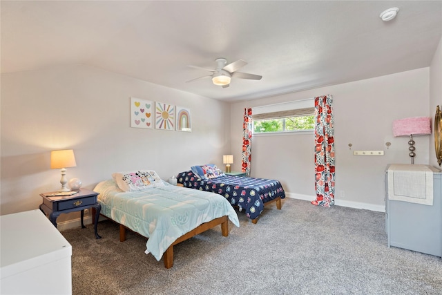 2744 Bay Meadows Ct, Farmers Branch, TX 75234 - carpeted bedroom with ceiling fan, lofted ceiling, and baseboards