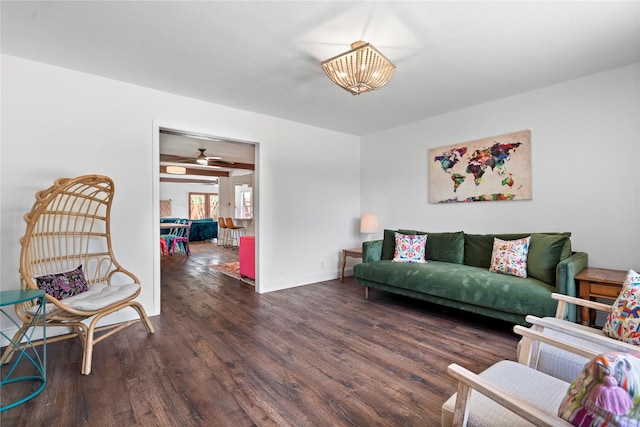 2744 Bay Meadows Ct, Farmers Branch, TX 75234 - living area with wood finished floors, baseboards, and ceiling fan