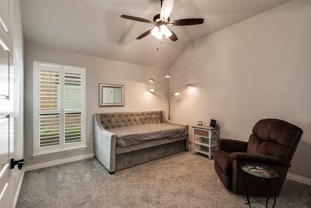 5124 Cathedral Ln, Wichita Falls, TX 76310 - carpeted bedroom featuring lofted ceiling, baseboards, and ceiling fan