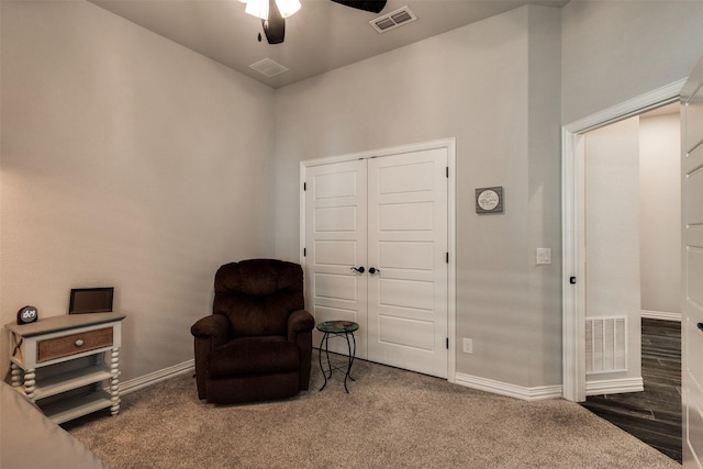 5124 Cathedral Ln, Wichita Falls, TX 76310 - sitting room featuring visible vents, carpet flooring, baseboards, and ceiling fan