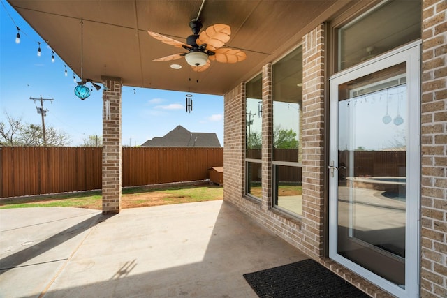5124 Cathedral Ln, Wichita Falls, TX 76310 - view of patio with a fenced backyard and a ceiling fan