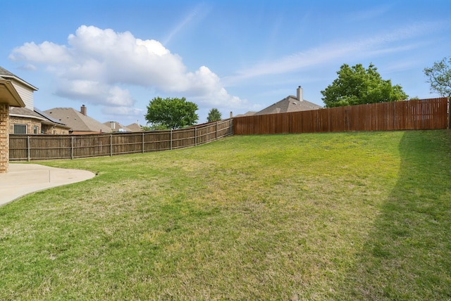 view of yard with a patio area and a fenced backyard