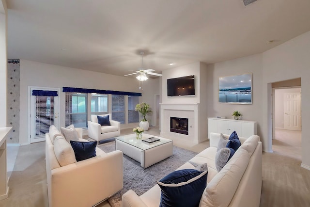 315 Rain Tree Dr, Sunnyvale, TX 75182 - living room with ceiling fan, baseboards, and a fireplace