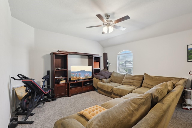 3651 Rainwater Trl, Grand Prairie, TX 76065 - living area with carpet flooring, a ceiling fan, and lofted ceiling