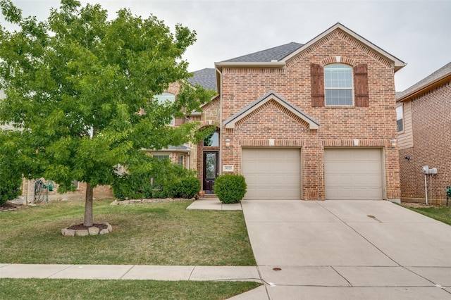 14225 Signal Hill Dr, Little Elm, TX 75068 - traditional-style home with a garage, brick siding, driveway, and a front yard