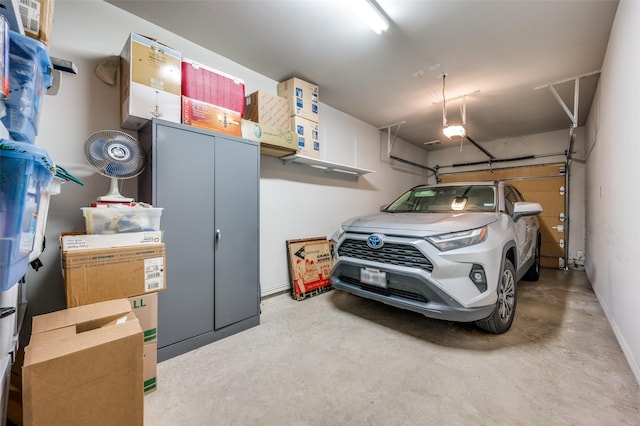 garage with a garage door opener