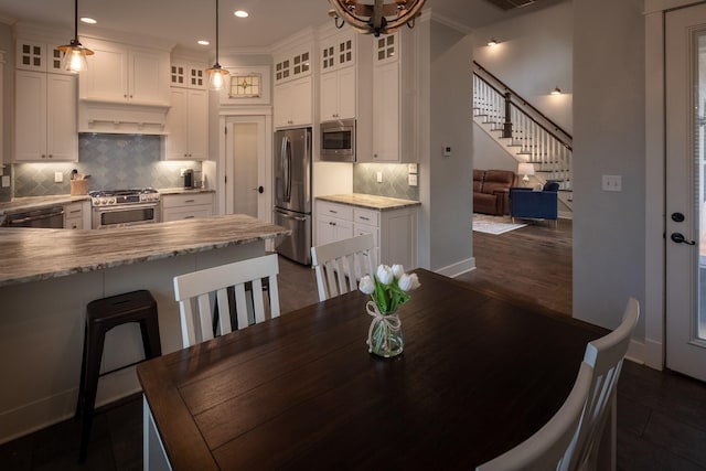 3050 County Road 3707, Bullard, TX 75757 - dining area with stairway, recessed lighting, a chandelier, and ornamental molding