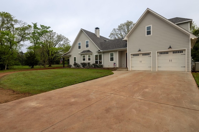 3050 County Road 3707, Bullard, TX 75757 - traditional-style house with concrete driveway, roof with shingles, a front yard, and a chimney