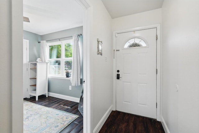 entrance foyer with baseboards and dark wood finished floors