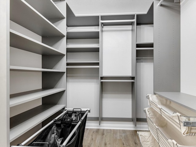 walk in closet with wood finished floors