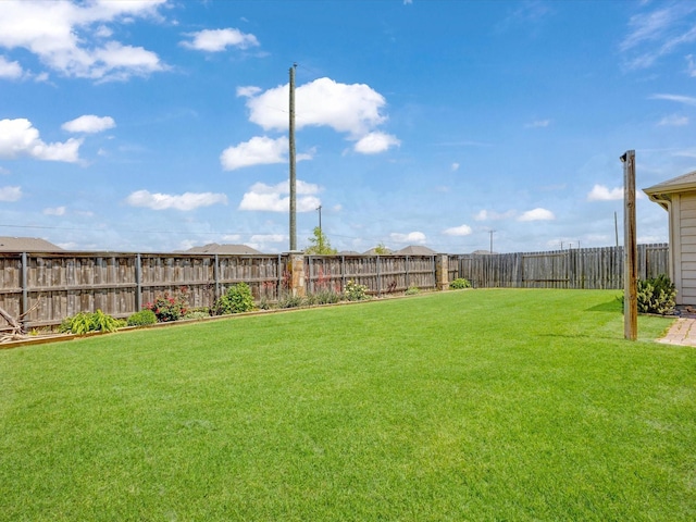view of yard with a fenced backyard