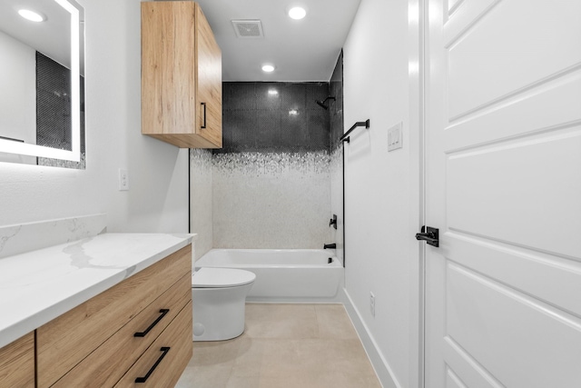 1926 Pueblo St, Dallas, TX 75212 - full bath with visible vents, vanity, toilet, bathtub / shower combination, and recessed lighting