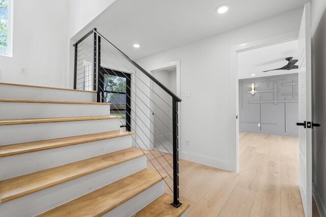 1926 Pueblo St, Dallas, TX 75212 - stairs with baseboards, recessed lighting, and wood finished floors