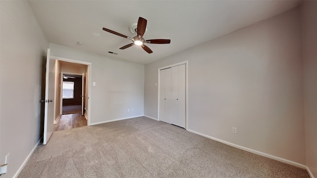 2300 Anders Dr, Mesquite, TX 75150 - unfurnished bedroom with a ceiling fan, a closet, carpet, baseboards, and visible vents