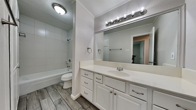 2300 Anders Dr, Mesquite, TX 75150 - bathroom with shower / bathing tub combination, vanity, ornamental molding, and toilet