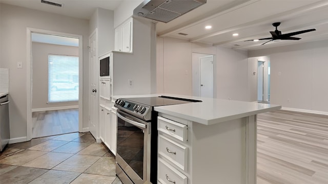 2300 Anders Dr, Mesquite, TX 75150 - kitchen with electric stove, a peninsula, light countertops, baseboards, and ventilation hood