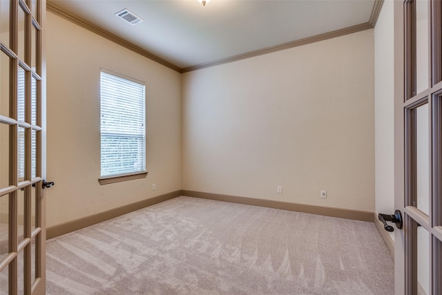 4312 Blue Quail Dr, Mckinney, TX 75072 - carpeted empty room with crown molding, baseboards, and french doors