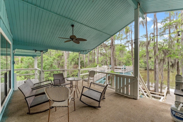 230 W Sesame St, Karnack, TX 75661 - sunroom / solarium featuring ceiling fan, a water view, and plenty of natural light