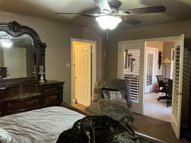 1302 Summit Dr, Mexia, TX 76667 - bedroom featuring access to exterior, tile patterned flooring, and a ceiling fan