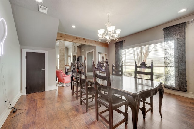 3408 Fm 2280, Cleburne, TX 76031 - dining area featuring ornate columns, wood finished floors, baseboards, a chandelier, and recessed lighting