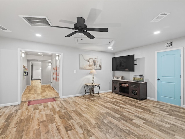 81 Regents Park, Bedford, TX 76022 - living room featuring wood finished floors, recessed lighting, and ceiling fan