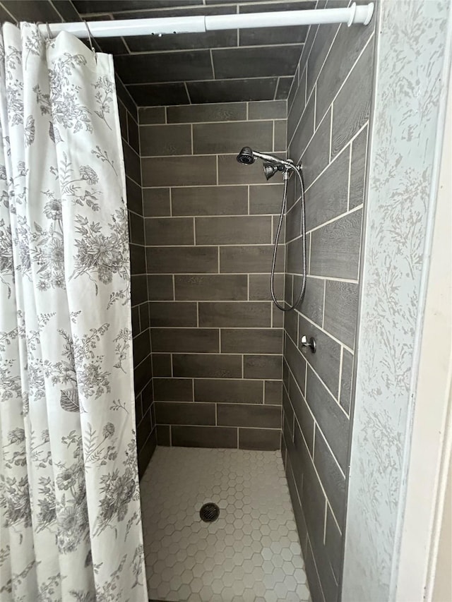 bathroom featuring a shower stall