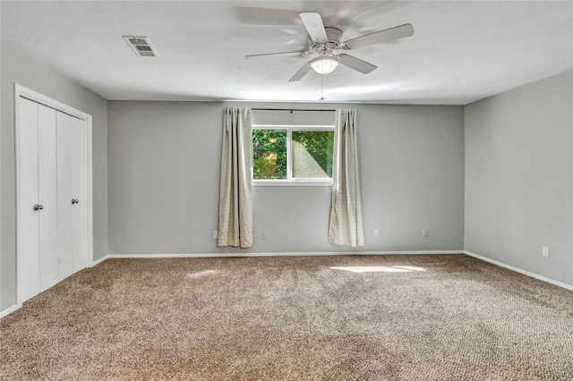 4225 Dawn Dr, Benbrook, TX 76116 - unfurnished bedroom with carpet, visible vents, a ceiling fan, a closet, and baseboards