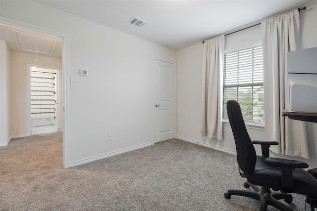 503 Saddle Club Way, Princeton, TX 75407 - home office with visible vents, attic access, carpet flooring, and a healthy amount of sunlight
