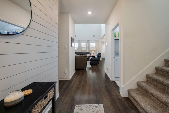 503 Saddle Club Way, Princeton, TX 75407 - hall with baseboards, stairs, and dark wood-style flooring