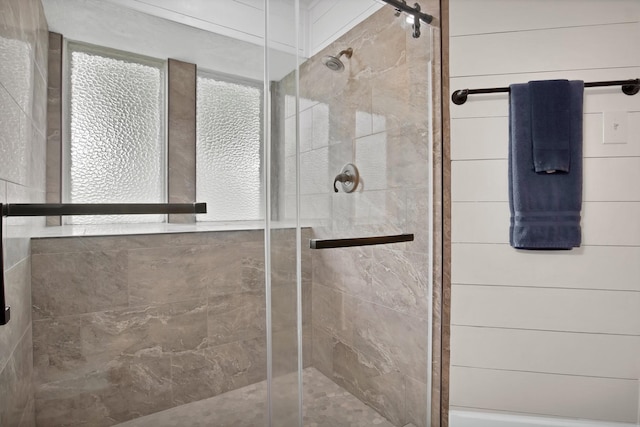 bathroom featuring a stall shower