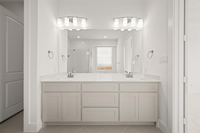 431 Broadmoor, Ovilla, TX 75154 - full bath with a stall shower, double vanity, and tile patterned flooring