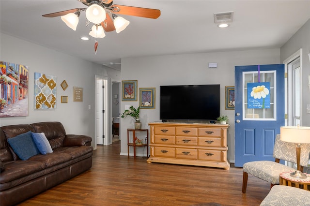 310 Otis St, Whitesboro, TX 76273 - living area with ceiling fan, wood finished floors, recessed lighting, and baseboards