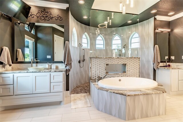 bathroom featuring tile patterned flooring, decorative backsplash, toilet, and vanity