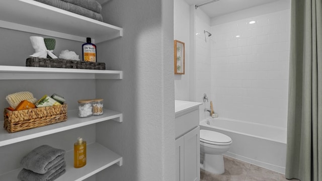 full bath featuring vanity, toilet, shower / bath combo, and tile patterned floors