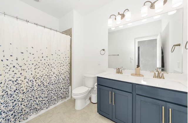 4321 Minnow Cove Rd, Oak Point, TX 75068 - bathroom with double vanity, toilet, tile patterned flooring, and a sink