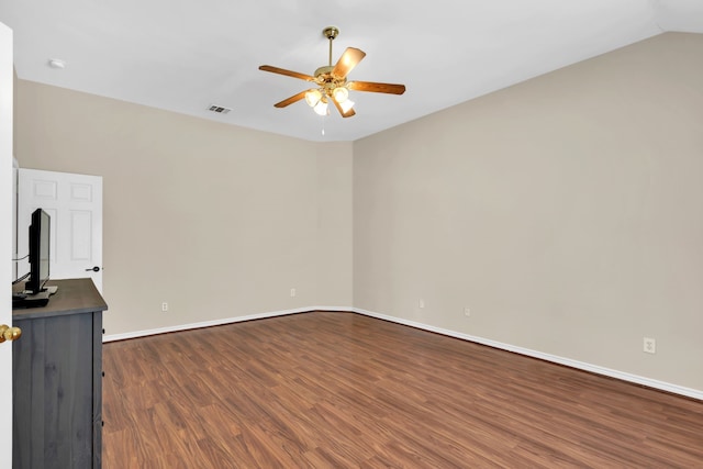 8405 Evening Star Dr, Rowlett, TX 75089 - unfurnished living room with a ceiling fan, dark wood-style flooring, and baseboards